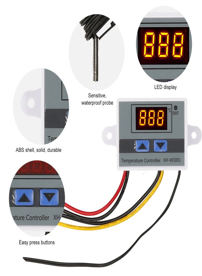 Electronic Temperature Controller LED Display Thermostat Module Temperature Temp Control Module Switch with Waterproof NTC Probe -50~110 ℃ for Refrigerator 12V 120W - Image 2