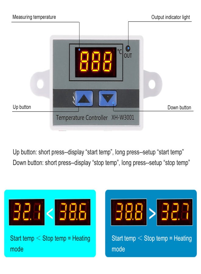 Electronic Temperature Controller LED Display Thermostat Module Temperature Temp Control Module Switch with Waterproof NTC Probe -50~110 ℃ for Refrigerator 12V 120W - Image 3