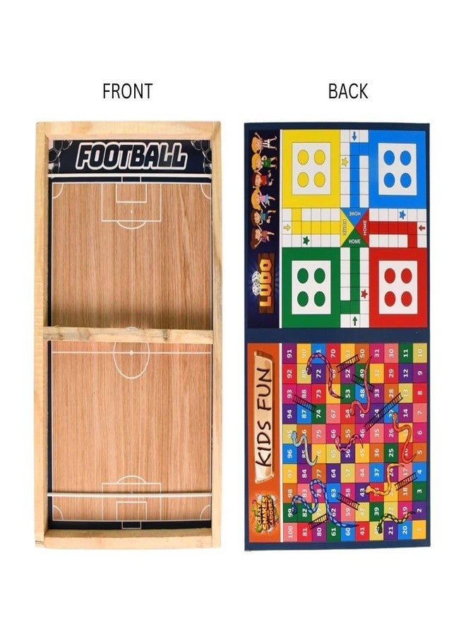Red Champion 3-in-1 Wooden Board Game Set with Ludo, Snakes & Ladders & Desktop Football, Foldable Box Indoor Tabletop Game Kit with Dice & Playing Pieces for Kids & Family Fun - Image 2