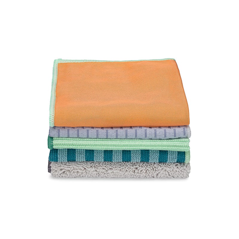 Full Circle Renew Collection Multifunctional Recycled Microfiber Cloths Set of 5 Multicolor