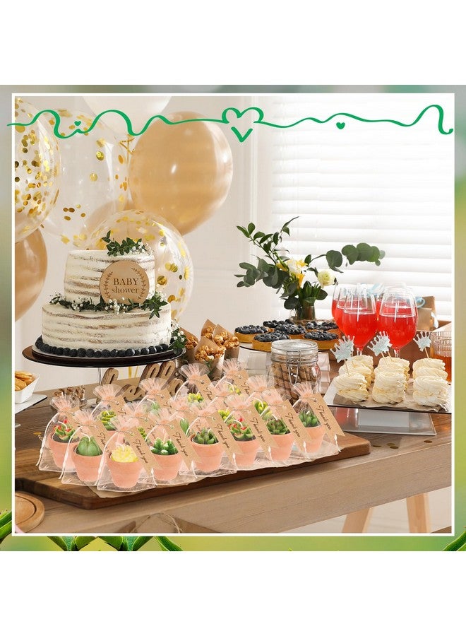 Mtlee MTLEE 48 Pcs Succulent Cactus Candles Set Mini Tealight Candles Baby Shower Cactus Plant Decorations with Mini Terracotta Clay Gift Tags Organza Bags for Birthday Wedding Party Favors  - Image 5