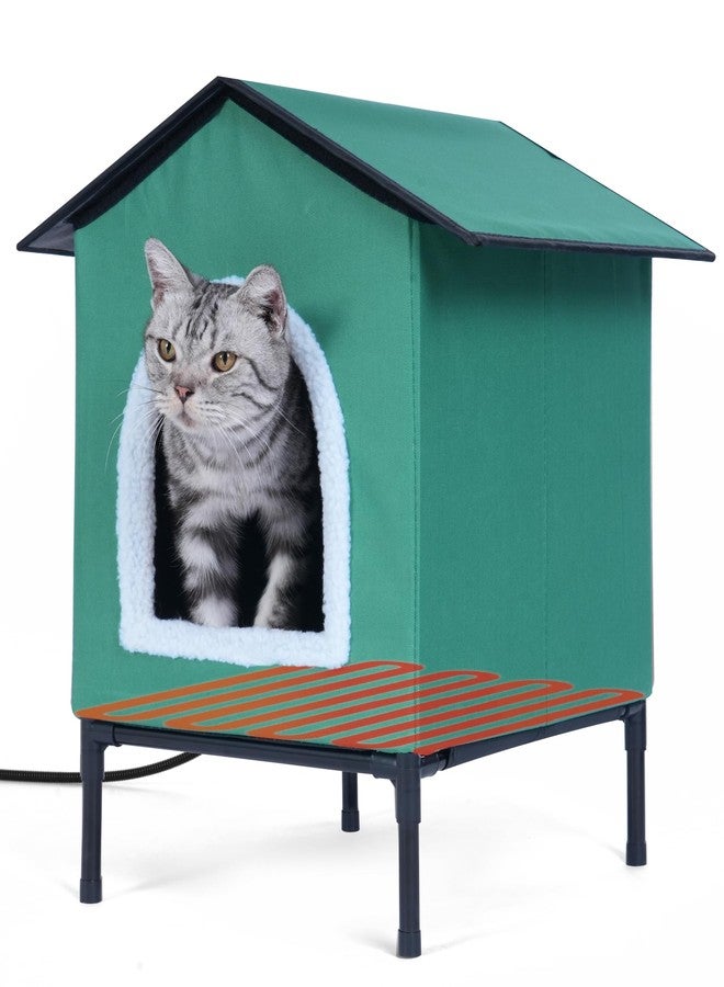 EursurePet Elevated Heated Cat House for Outdoor Cat in Winter,Winter Heated Shelter for Outside Feral Cat, Insulated Feral Cat House, Warm Home for Outside Stray Barn Cat (Green, Medium) - Image 1