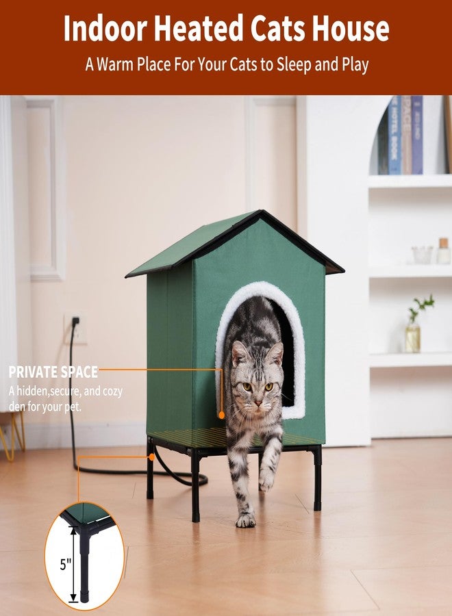 EursurePet Elevated Heated Cat House for Outdoor Cat in Winter,Winter Heated Shelter for Outside Feral Cat, Insulated Feral Cat House, Warm Home for Outside Stray Barn Cat (Green, Medium) - Image 3