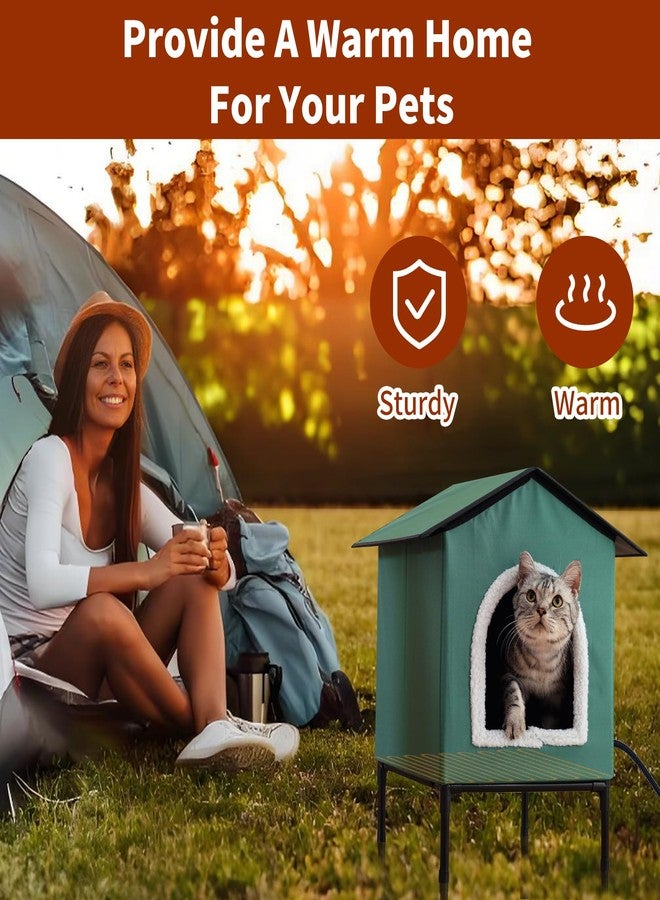 EursurePet Elevated Heated Cat House for Outdoor Cat in Winter,Winter Heated Shelter for Outside Feral Cat, Insulated Feral Cat House, Warm Home for Outside Stray Barn Cat (Green, Medium) - Image 2