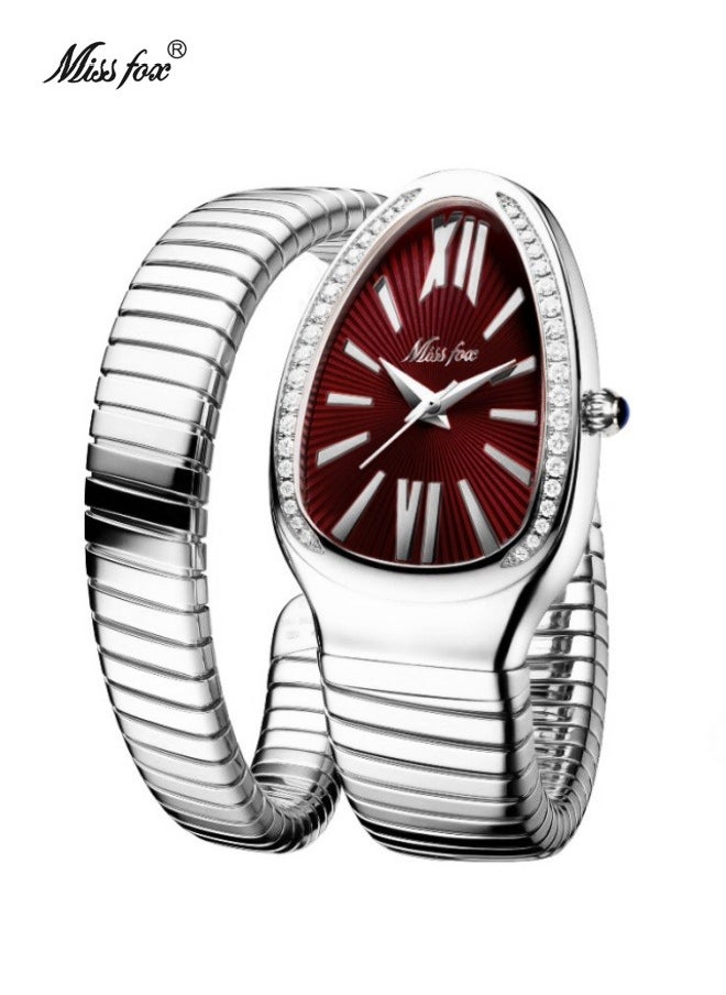 MISS FOX Luxury Silver Snake Watches Women Fashion Brands MISSFOX Quartz WristWatch  AAA Clock Lady Gift Silver Strap  - Image 1