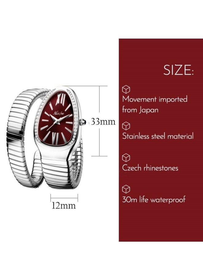 MISS FOX Luxury Silver Snake Watches Women Fashion Brands MISSFOX Quartz WristWatch  AAA Clock Lady Gift Silver Strap  - Image 2