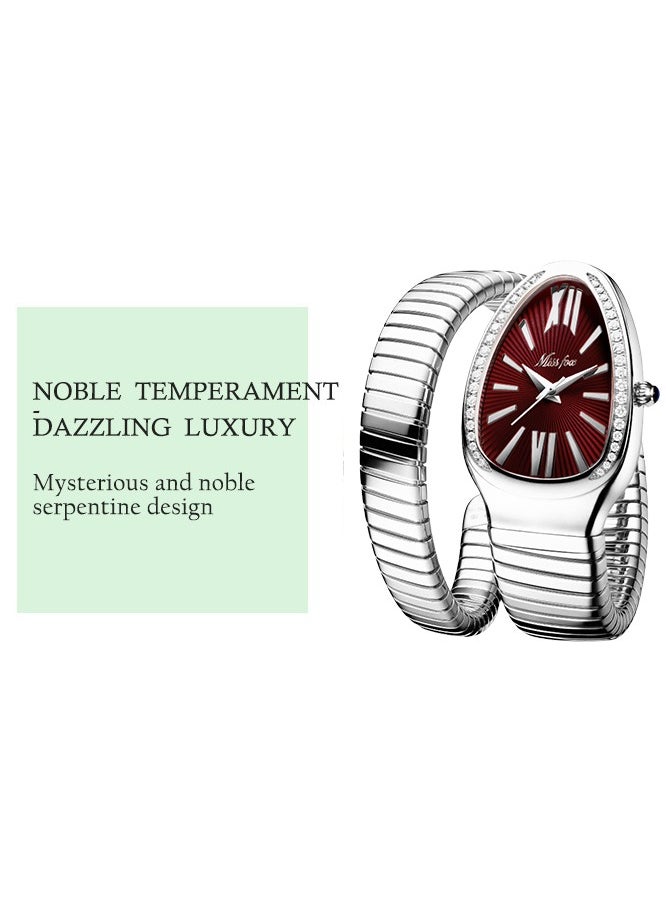 MISS FOX Luxury Silver Snake Watches Women Fashion Brands MISSFOX Quartz WristWatch  AAA Clock Lady Gift Silver Strap  - Image 3
