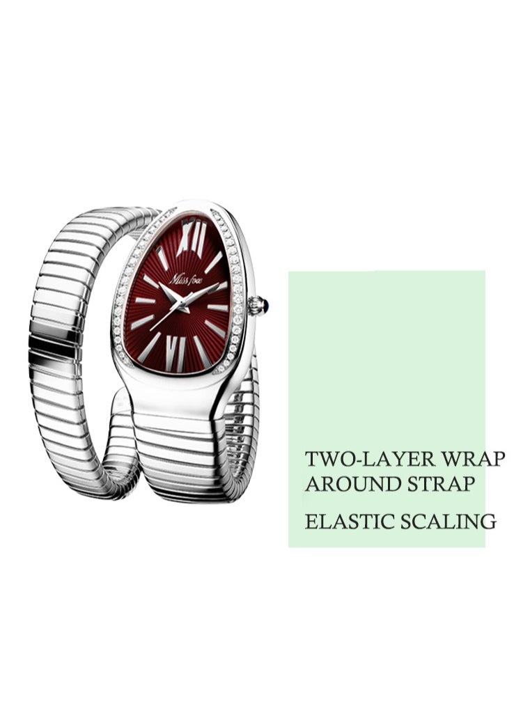 MISS FOX Luxury Silver Snake Watches Women Fashion Brands MISSFOX Quartz WristWatch  AAA Clock Lady Gift Silver Strap  - Image 4