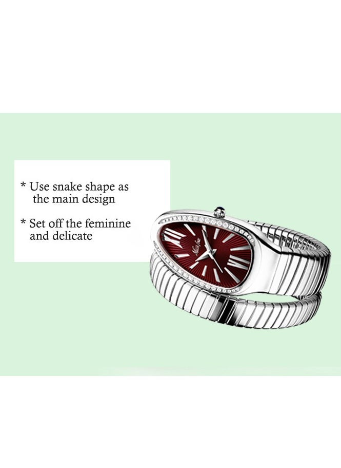 MISS FOX Luxury Silver Snake Watches Women Fashion Brands MISSFOX Quartz WristWatch  AAA Clock Lady Gift Silver Strap  - Image 5