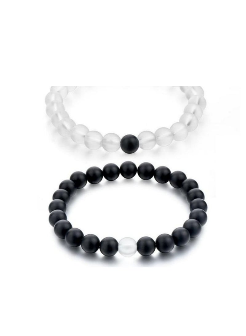 RA accessories Unisex Couple Bracelet Of  Transparent & Black Onyx-Two Pieces - Image 2