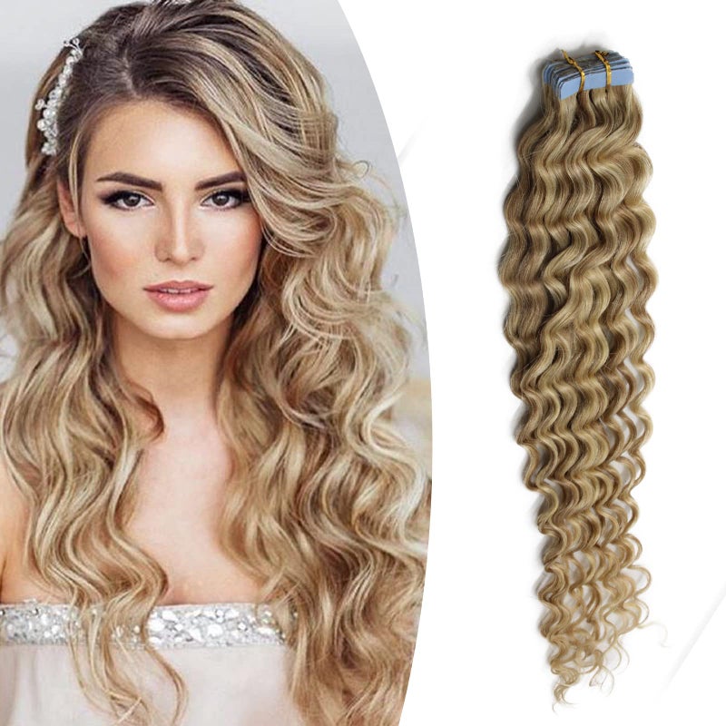 Yotty 18Inch 45cm Tapein Curly Hair Extensions Seamless Tape Weft Remy Human Hair 18inch20pcs40gram 18613