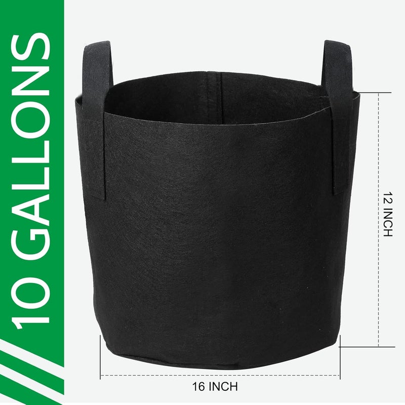 JERIA 12-Pack 10 Gallon, Vegetable/Flower/Plant Grow Bags, Aeration Fabric Pots with Handles (Black), Come with 12 Pcs Plant Labels - Image 2