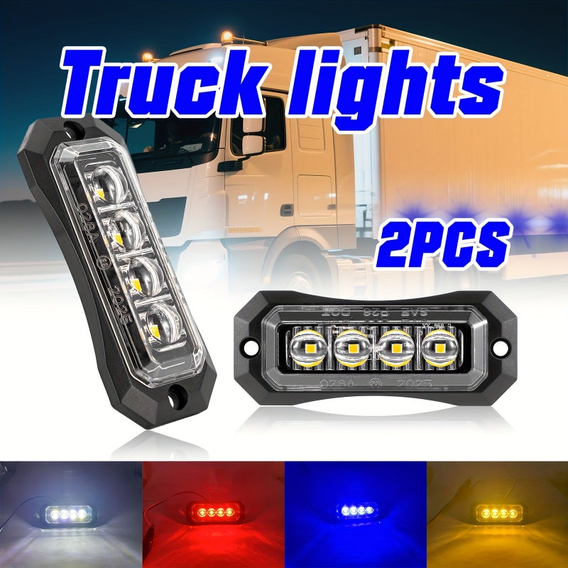 2pcs White 4LED Car Truck Side Marker Lights 12 24V Lens Lights - Image 1