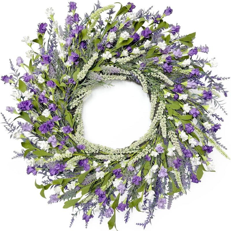 Artgar 26 Inch Spring Wreaths for Front Door, Spring Summer Lavender Paper Flower Wreaths for Home Farmhouse Windows Walls Porch Wedding Indoor Outdoor Decor for All Seasons (Purple) - Image 1