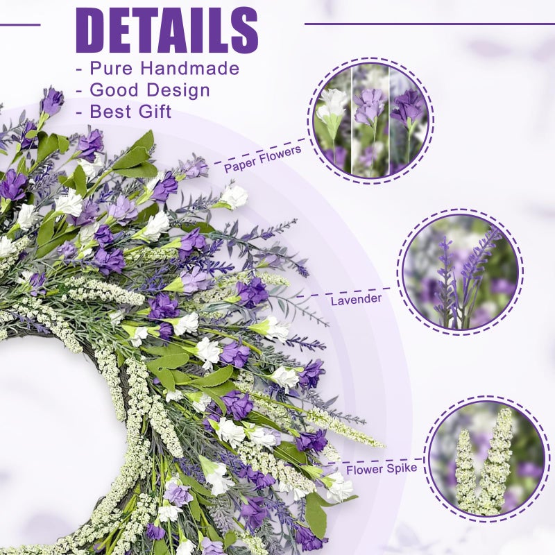 Artgar 26 Inch Spring Wreaths for Front Door, Spring Summer Lavender Paper Flower Wreaths for Home Farmhouse Windows Walls Porch Wedding Indoor Outdoor Decor for All Seasons (Purple) - Image 2