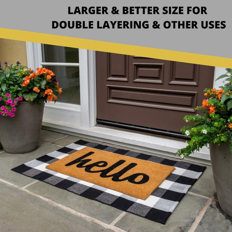 Kozyfly Buffalo Plaid Area Rugs 2X3 Ft Black And White Checkered Rug Washable Front Door Mat Hand Woven Cotton Outdoor Rug Small Rug For Front Porch Kitchen Entryway Patio Bathroom - Image 2