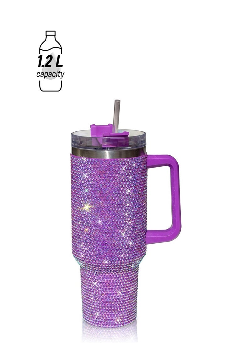 AROAQ 40 Oz Tumbler With Handle Studded Lid and Straw Insulated Stainless Steel Double Wall Water Cup Travel Mug Water Bottle Tumblr For Women (40 oz 1200 ml) - Image 1