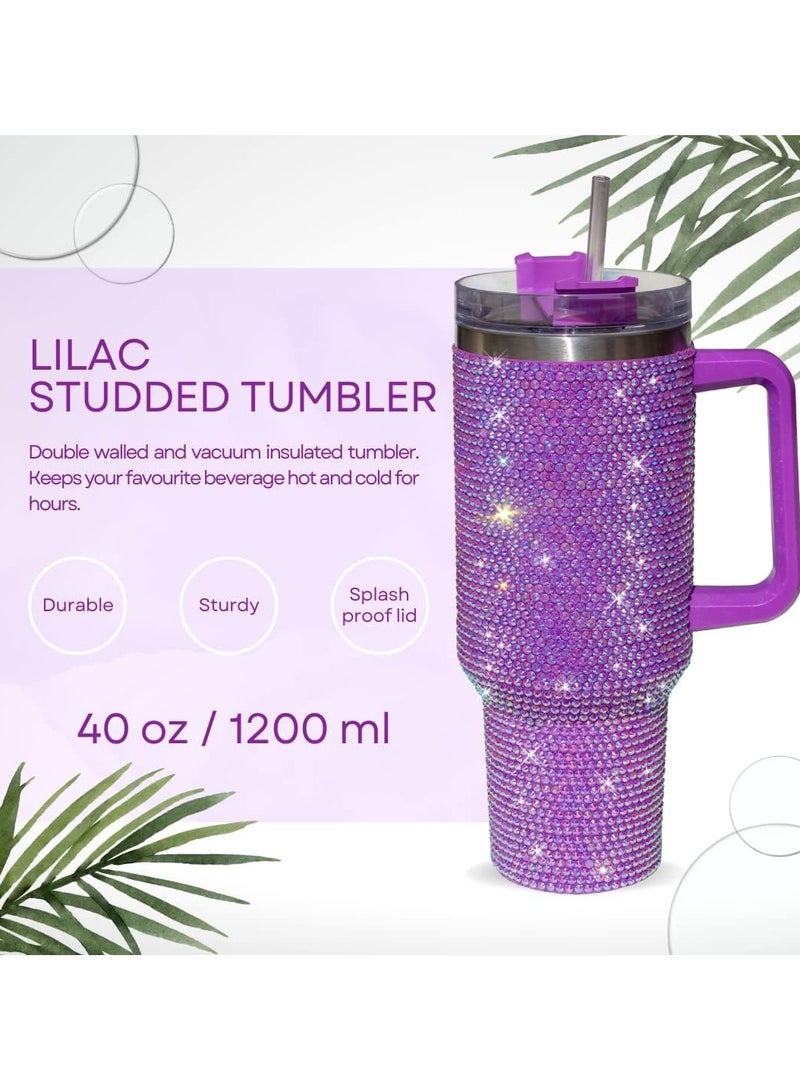 AROAQ 40 Oz Tumbler With Handle Studded Lid and Straw Insulated Stainless Steel Double Wall Water Cup Travel Mug Water Bottle Tumblr For Women (40 oz 1200 ml) - Image 2