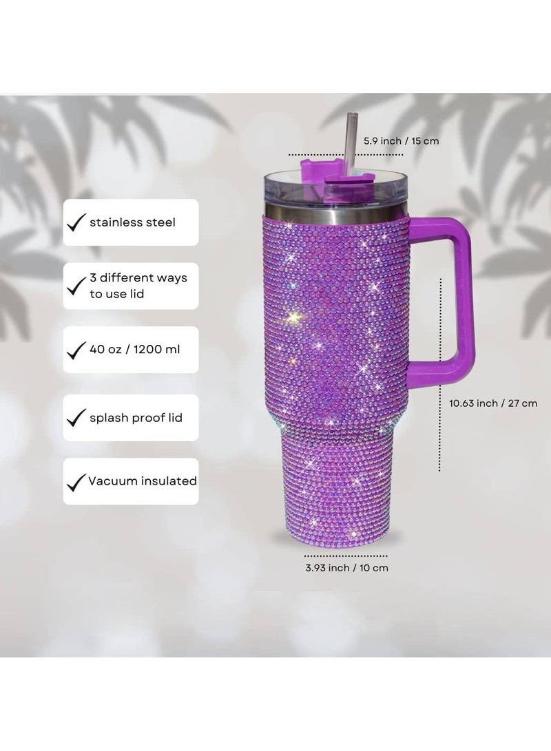 AROAQ 40 Oz Tumbler With Handle Studded Lid and Straw Insulated Stainless Steel Double Wall Water Cup Travel Mug Water Bottle Tumblr For Women (40 oz 1200 ml) - Image 3