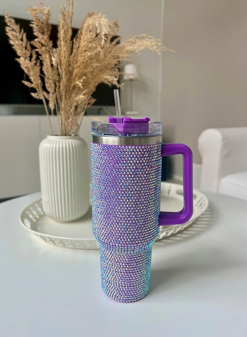 AROAQ 40 Oz Tumbler With Handle Studded Lid and Straw Insulated Stainless Steel Double Wall Water Cup Travel Mug Water Bottle Tumblr For Women (40 oz 1200 ml) - Image 5