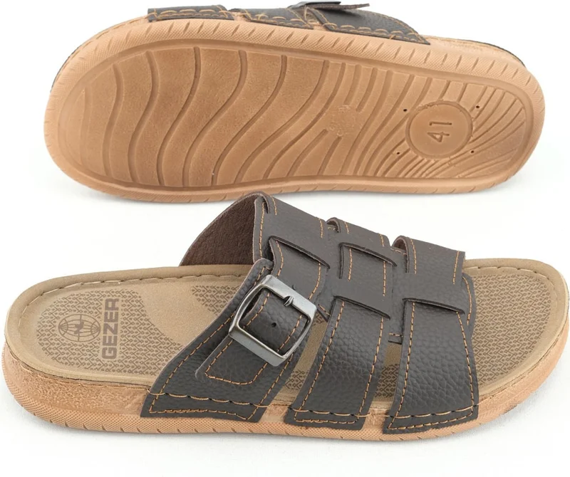 Gezer Men's Summer Single Buckle Faux Leather Adjustable Daily Slippers