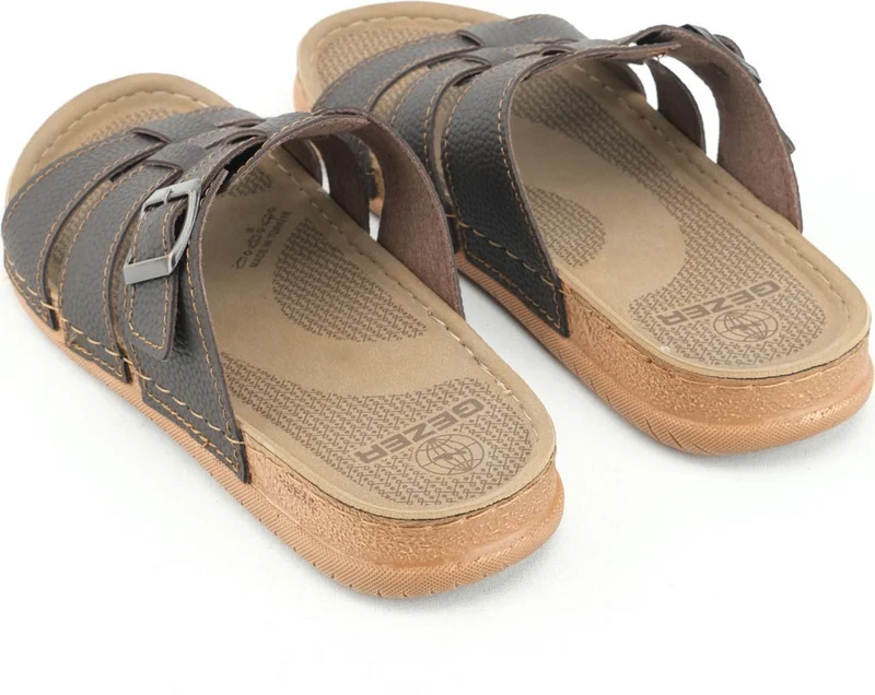Gezer Men's Summer Single Buckle Faux Leather Adjustable Daily Slippers