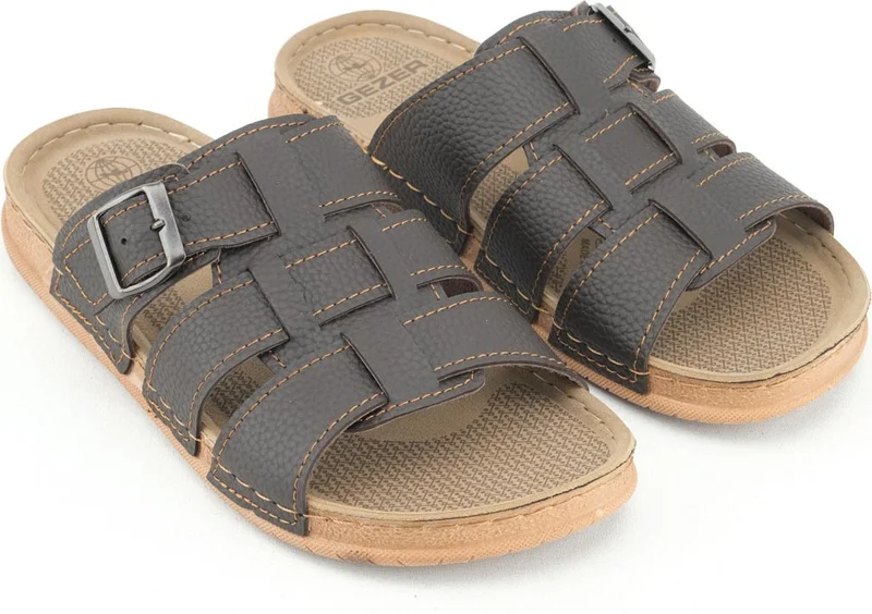 Gezer Men's Summer Single Buckle Faux Leather Adjustable Daily Slippers