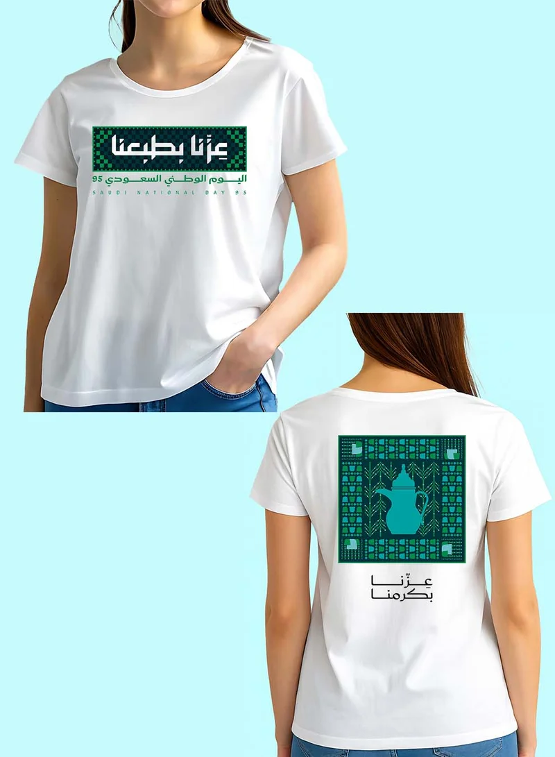 لوحة تيشيرت قطن لمناسبة اليوم الوطني السعودي بتصميم مطبوع على الجهتين