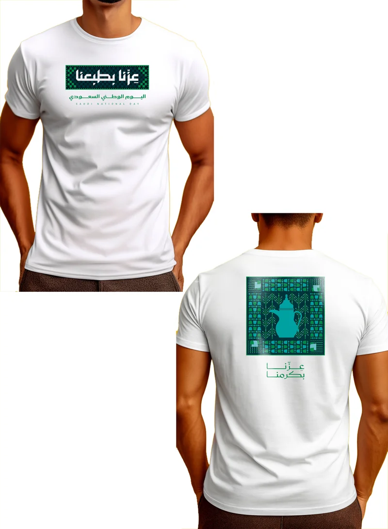 Lowha Cotton T-Shirt for Men & Women with Saudi National Day Celebration Design Printed on Both Sides
