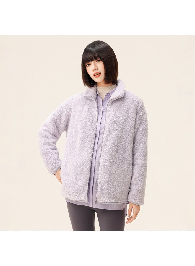 Flying in the snow New Autumn/winter Short Stand Collar Enlarged Pocket Unisex Coral Fleece Jacket - Image 4