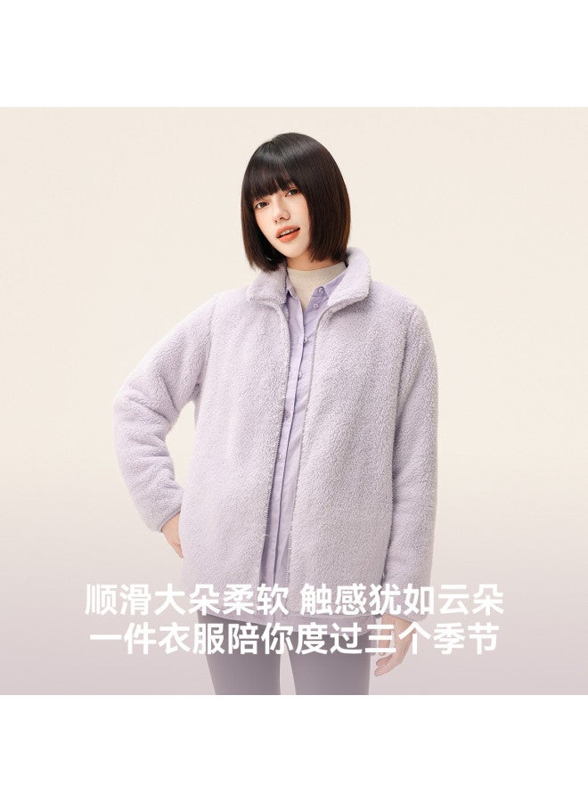 Flying in the snow New Autumn/winter Short Stand Collar Enlarged Pocket Unisex Coral Fleece Jacket - Image 3