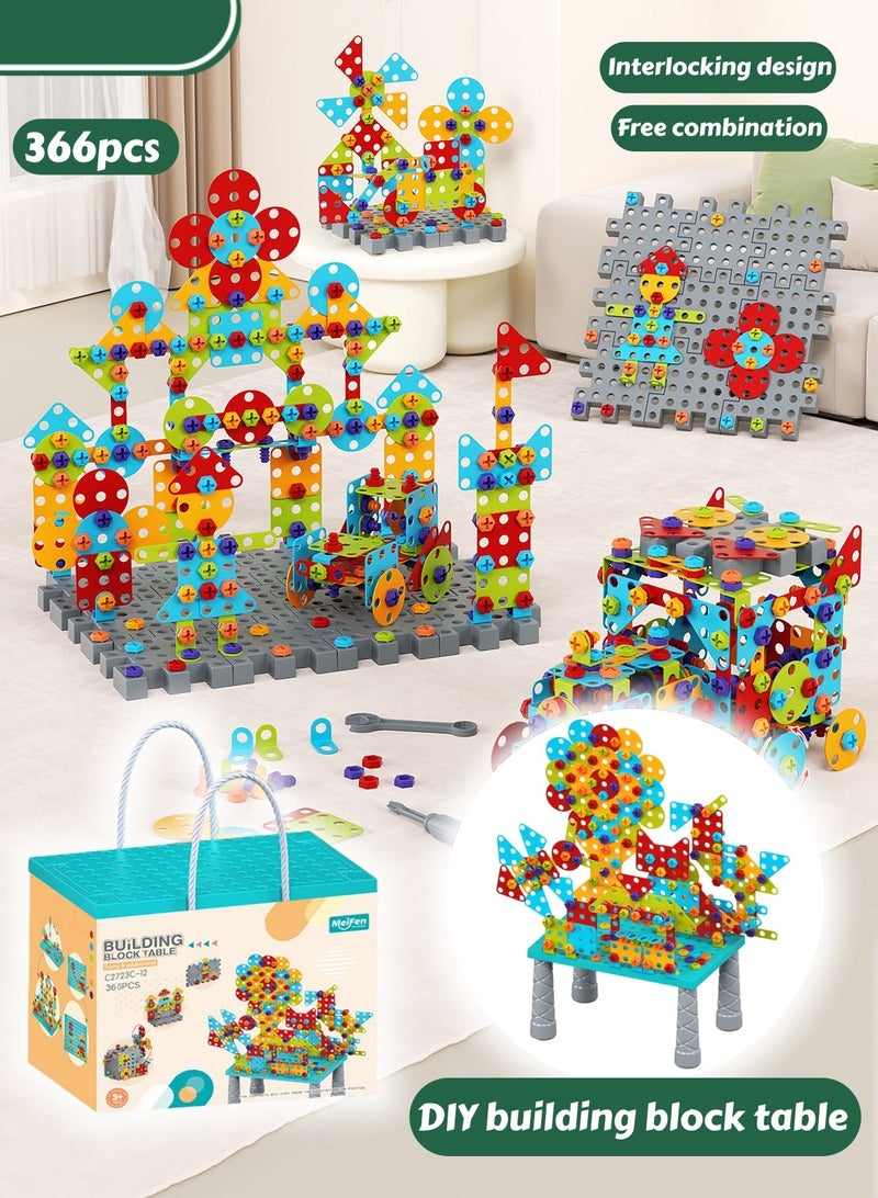 Building Block Table,366 pcs Screw Building Block Table, STEM Toys Set Building Blocks, Kids Activity Table, DIY Educational Construction Engineering Toys, Create and Design Game, Game Activities Center for Kids Ages 3-10 Years Old - Image 1