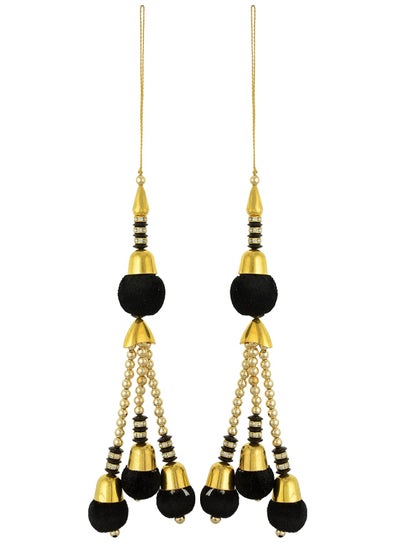 Nishtha Creation Hand Work Latkan Velvet 9 cm x 2 cm x 1 cm Black and Gold Pack of 2 BA86