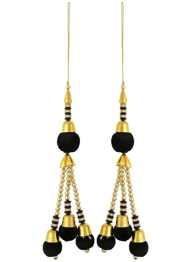 Nishtha Creation Hand Work Latkan Velvet 9 cm x 2 cm x 1 cm Black and Gold Pack of 2 BA86