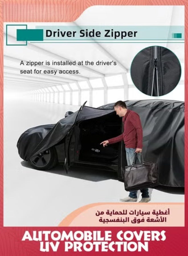 EETU Full Car Covers,Full Exterior Covers For Car,Universal Automobile Cover Waterproof Car Hood For All Weather,Sun Rain Wind Protection Vehicle Cover With Reflective Strip,Black XL-490X190X185CM - Image 3
