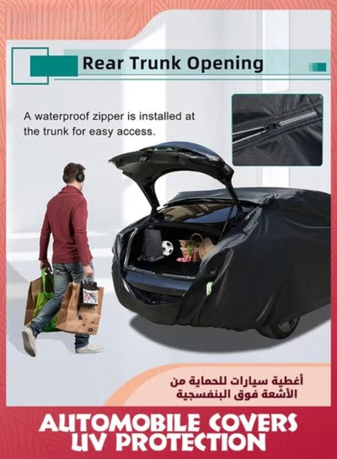 EETU Full Car Covers,Full Exterior Covers For Car,Universal Automobile Cover Waterproof Car Hood For All Weather,Sun Rain Wind Protection Vehicle Cover With Reflective Strip,Black XL-490X190X185CM - Image 4