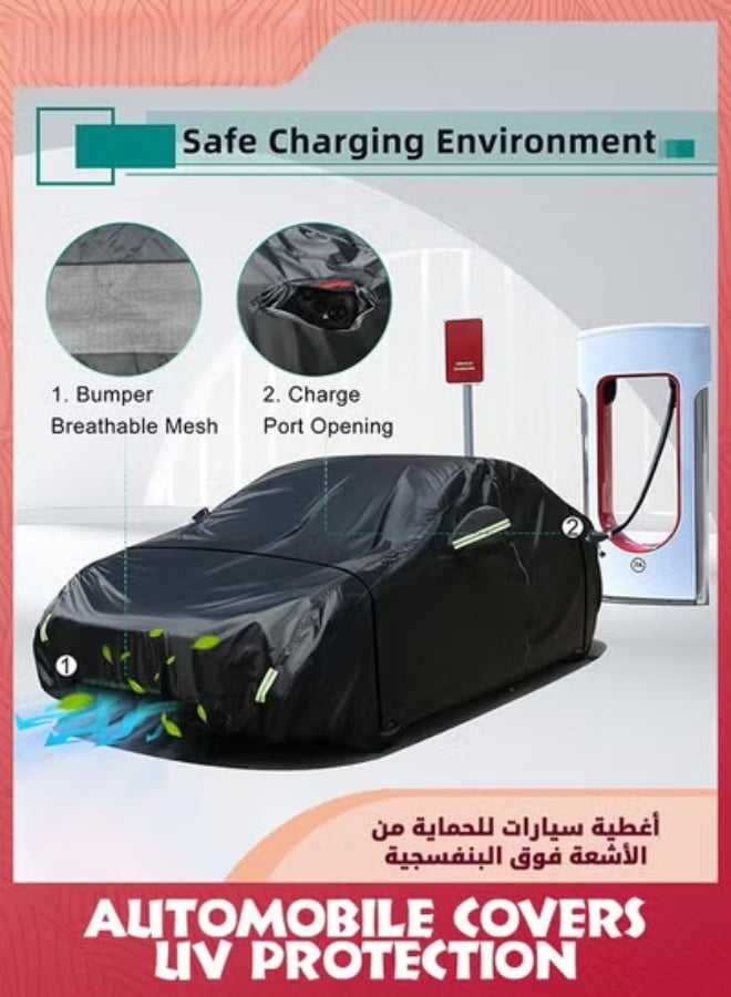 EETU Full Car Covers,Full Exterior Covers For Car,Universal Automobile Cover Waterproof Car Hood For All Weather,Sun Rain Wind Protection Vehicle Cover With Reflective Strip,Black XL-490X190X185CM - Image 2