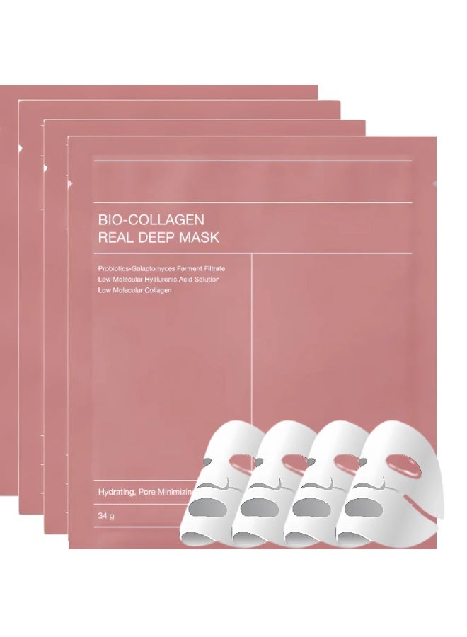 AREXA 4PCS Bio-Collagen Real Deep Hydration Face Mask – Nourishing, Smoothing, Anti-Wrinkle, Pore Refining & Moisturizing Treatment (4 Pcs) - Image 1