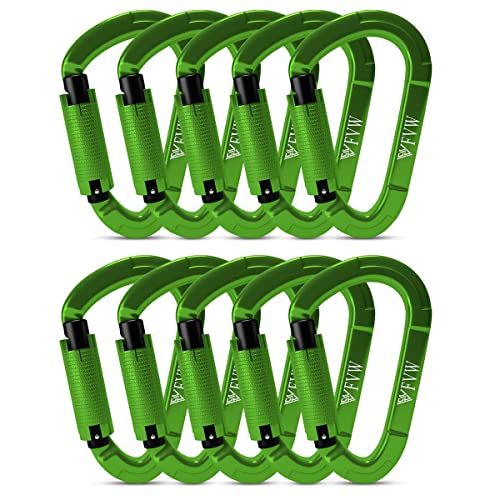 FVW Auto Locking Rock Climbing Carabiner ClipsUIAA Certified Professional 25KN 5620 lbs Heavy Duty Caribeaners for Rappelling Swing Rescue Gym etc Large Carabiners DShaped Green 10Pack - Image 1