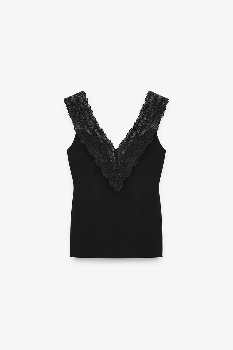 DILVIN Fitted Sleeveless Lace Blouse