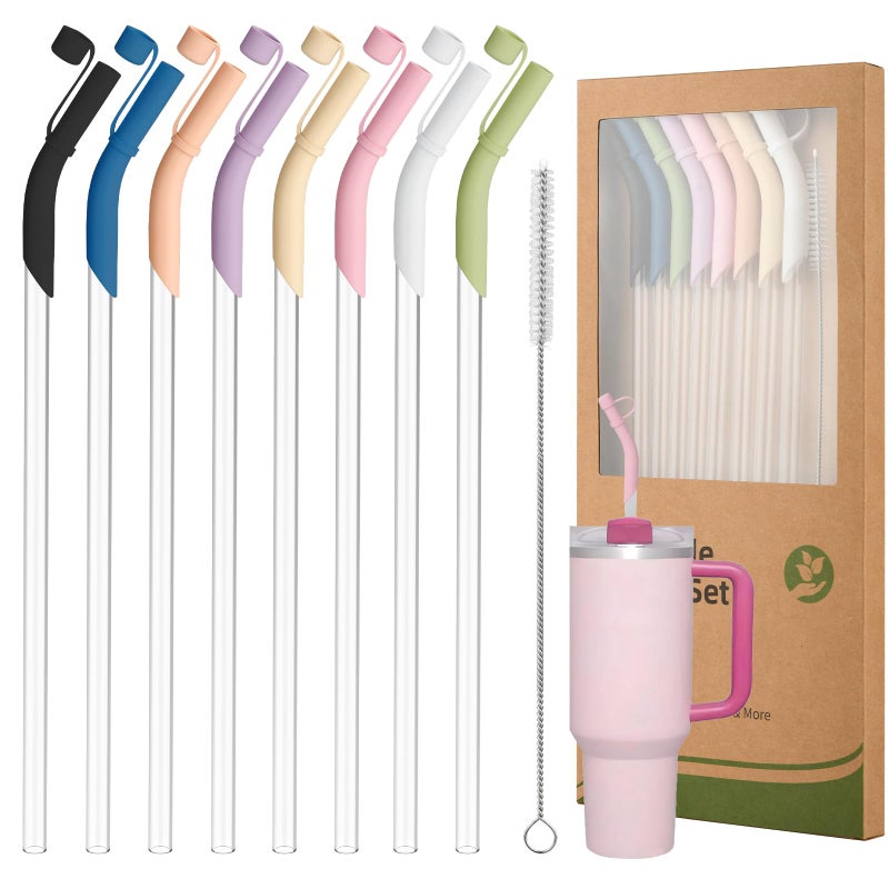 Ullnosoo Reusable Tritan Straws with Silicone Tips 8 Pack, 11.8" BPA Free Drinking Straws Compatible with Stanley 40 oz 30 oz up Tumblers with Cleaning Brush, Dust-Proof Cover Cap for Car Travel Office Home - Image 1