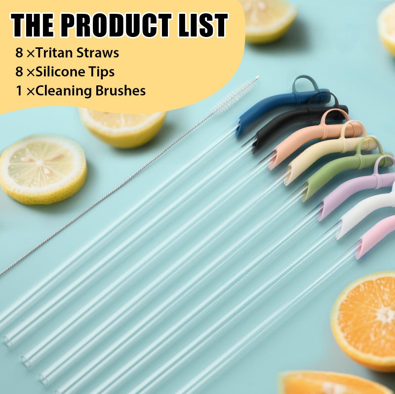 Ullnosoo Reusable Tritan Straws with Silicone Tips 8 Pack, 11.8" BPA Free Drinking Straws Compatible with Stanley 40 oz 30 oz up Tumblers with Cleaning Brush, Dust-Proof Cover Cap for Car Travel Office Home - Image 2