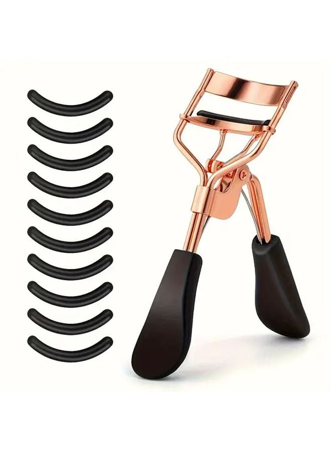 11 Piece Set Golden Wide Angle Eyelash Curler With 10 Silicone Pads Professional Makeup Tool - Image 2