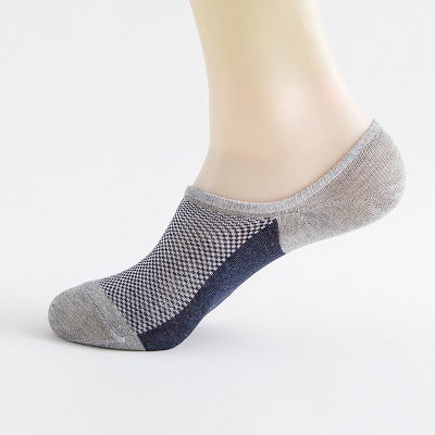 Mens Mesh Invisible Boat Socks Stripe Silicone Blue Gray - Image 1
