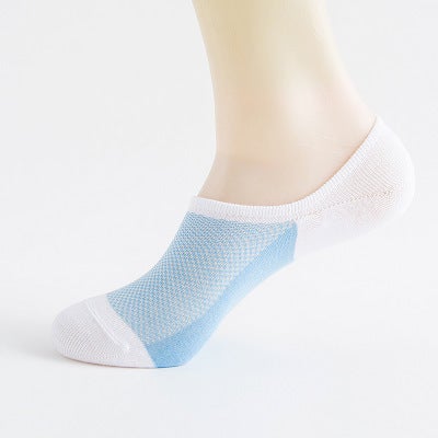 Mens Mesh Invisible Boat Socks Stripe Silicone Blue Gray - Image 3