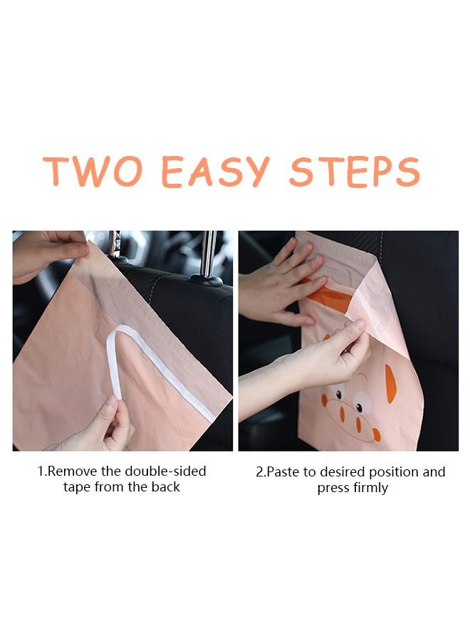 30 Pcs Easy Stick on Disposable Cartoon Car Trash Bag, Portable Sealable Durable Thickening PEVA Waterproof Leak Proof Vomit Bag, Camping Kitchen Office Storage Bag(Blue+Orange) - Image 4