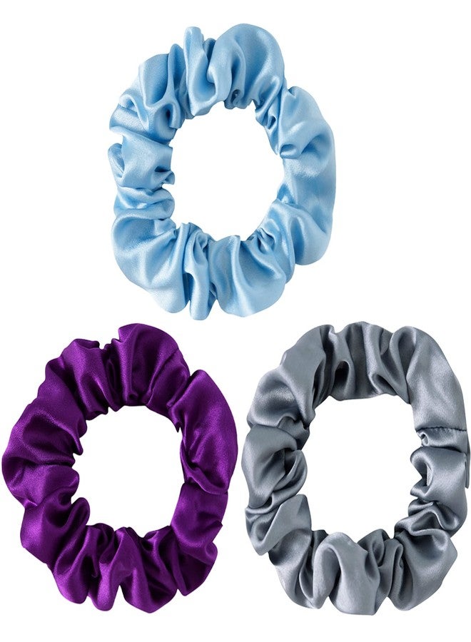 SOBONNY Large Silk Hair Scrunchies, 100% Mulberry Silk, No Damage for Frizz Prevention, Sleep and Night Scrunchie, Hair Accessories for Women - 3 Count (Violet, Metallic Gray, Light Blue) - Image 1