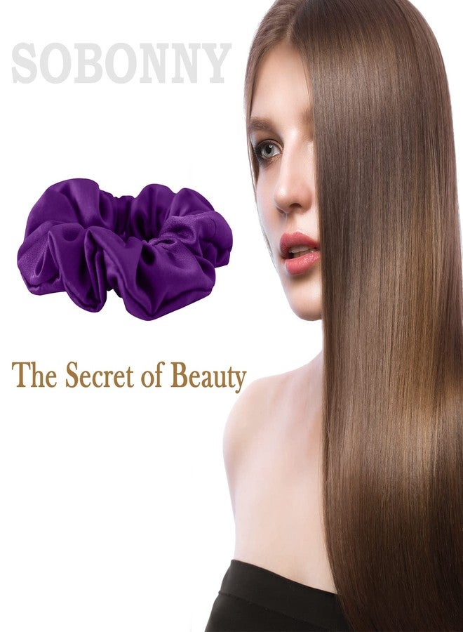 SOBONNY Large Silk Hair Scrunchies, 100% Mulberry Silk, No Damage for Frizz Prevention, Sleep and Night Scrunchie, Hair Accessories for Women - 3 Count (Violet, Metallic Gray, Light Blue) - Image 2