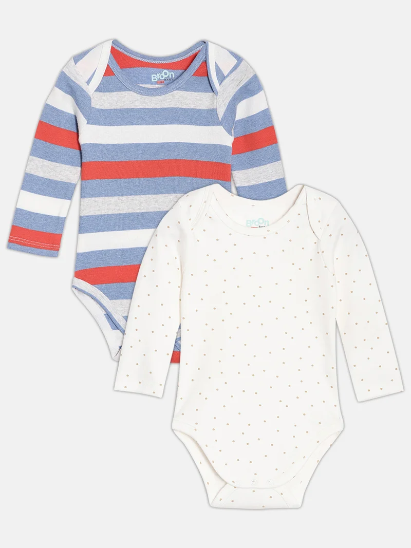 Broon Broon Infant Boys White and Multiocolor Printed Organic Cotton Full Sleeve Bodysuit