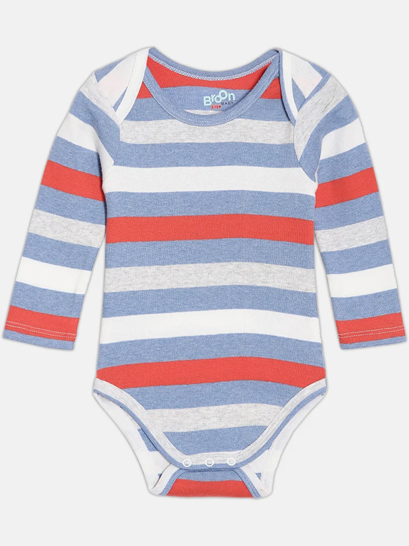 Broon Broon Infant Boys White and Multiocolor Printed Organic Cotton Full Sleeve Bodysuit